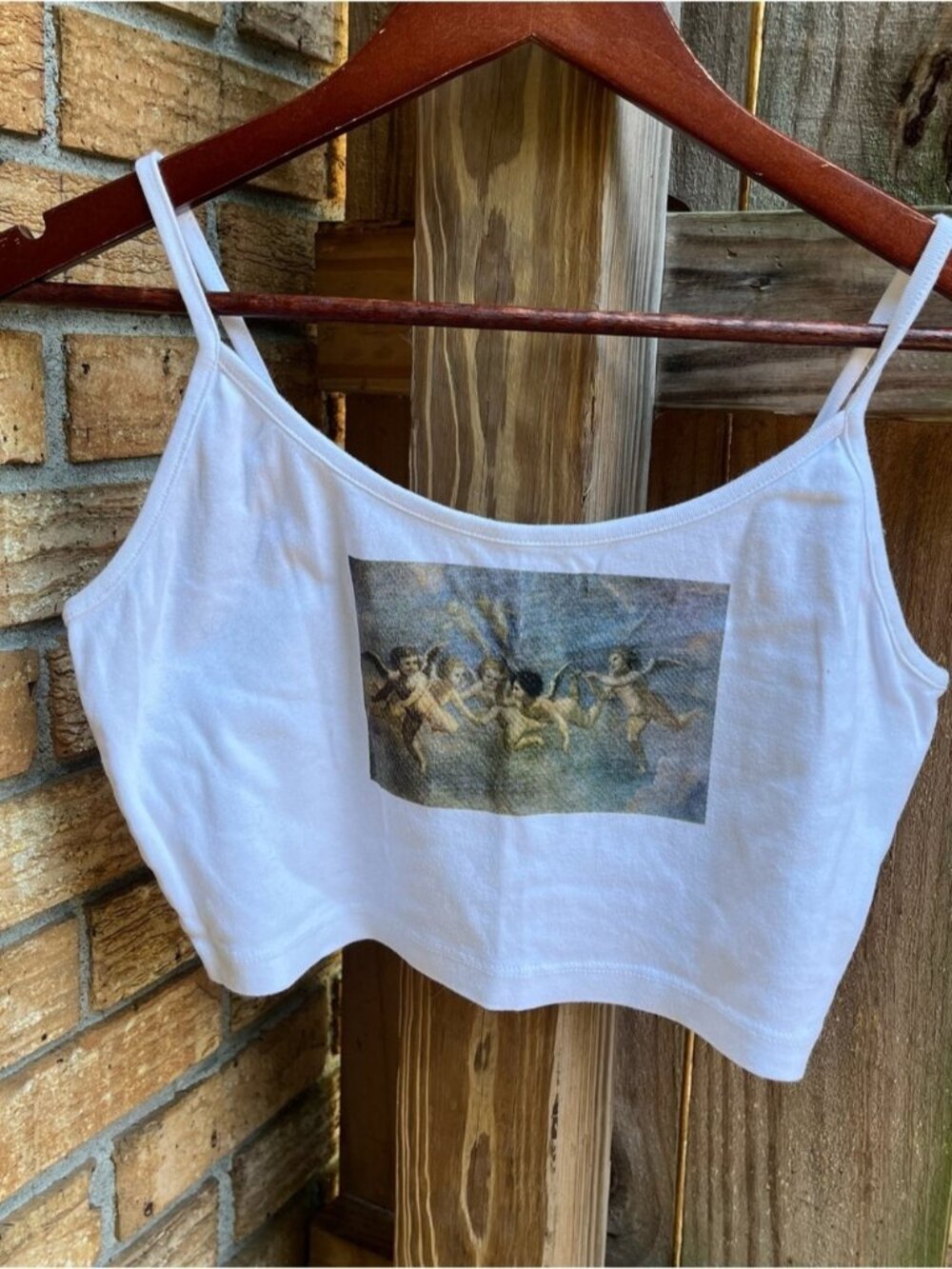 Urban Outfitters White Cropped Tank with Cherub Print